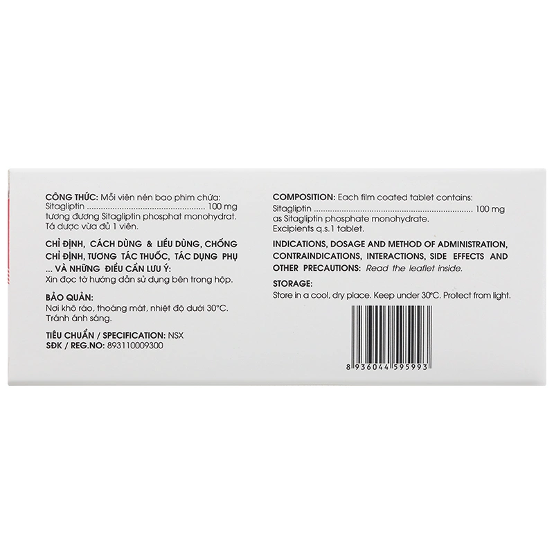 Sitagliptin - 5A Farma 100mg kiểm soát đường huyết ở bệnh đái tháo đường type 2  (3 vỉ x 10 viên) - 2